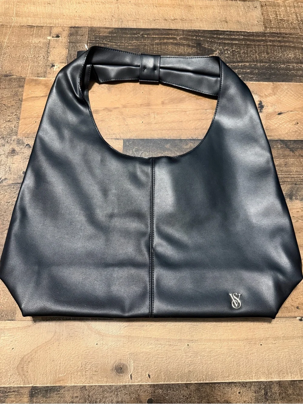 Victoria’s Secret Bow Tote Black Faux Leather Hobo Shoulder Bag